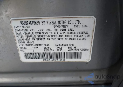 2006 Infiniti G35 from USA, damaged, VIN JNKCV51E86M516645